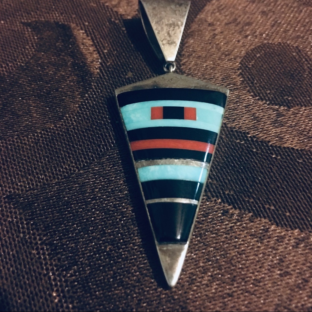Navajo Sterling Silver Multi- Stone Inlay Pendant